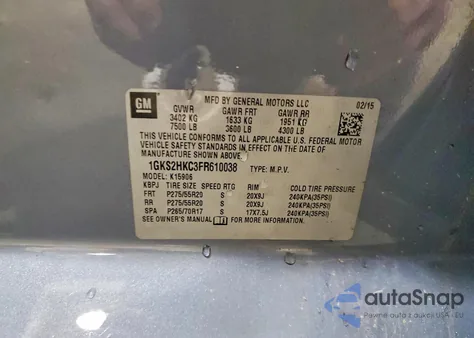 2015 GMC Yukon Xl K1500 Slt z USA, uszkodzony, nr VIN 1GKS2HKC3FR610038